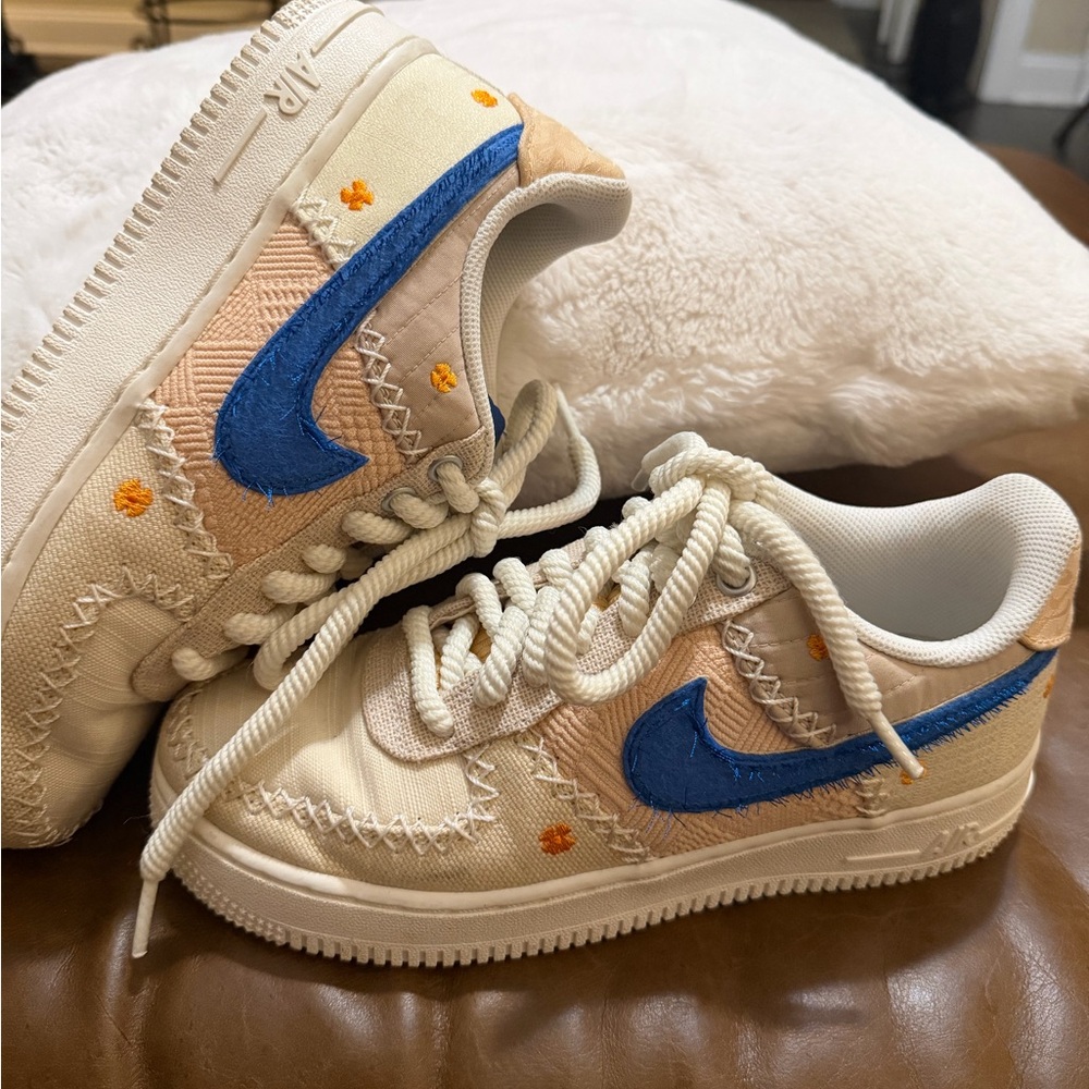 Nike Cream and Blue Athletic Shoes